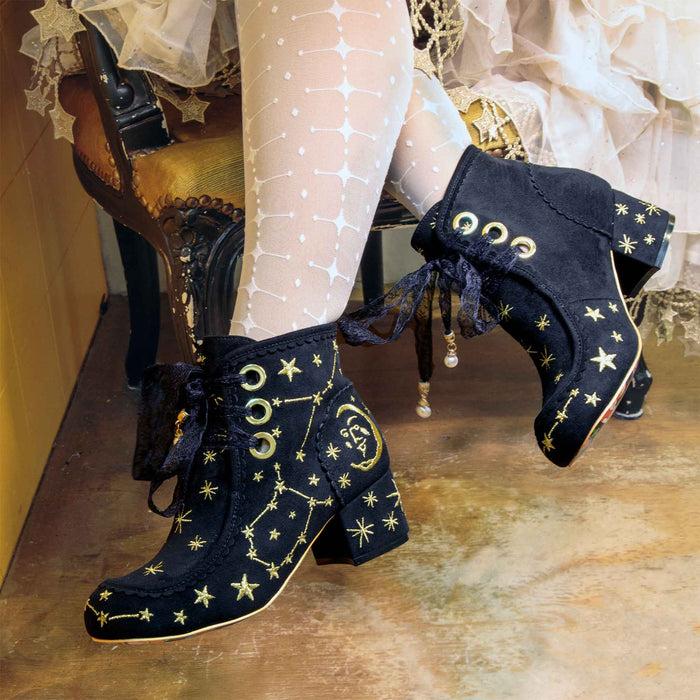 Irregular Choice Irregular Choice Galaxy Embroidered Black Lace Up Ankle Boots With Zodiac Constellations | Alpha Centauri