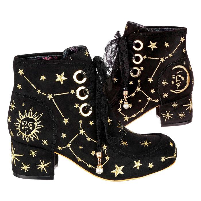 irregular choice Irregular Choice Galaxy Embroidered Black Lace Up Ankle Boots With Zodiac Constellations | Alpha Centauri