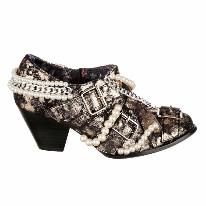 Irregular Choice Irregular Choice Gold Pewter New Romantics Pirate Shoe Boots Adorned With Pearls And Chains | Pirate's Booty