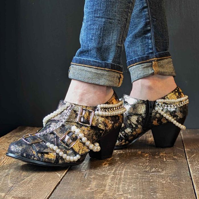 Irregular Choice Irregular Choice Gold Pewter New Romantics Pirate Shoe Boots Adorned With Pearls And Chains | Pirate's Booty