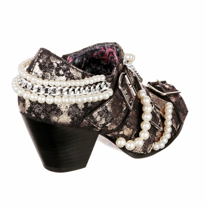 Irregular Choice Irregular Choice Gold Pewter New Romantics Pirate Shoe Boots Adorned With Pearls And Chains | Pirate's Booty