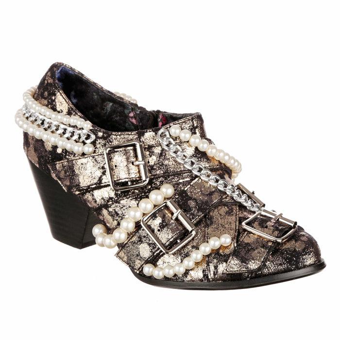 irregular choice Irregular Choice Gold Pewter New Romantics Pirate Shoe Boots Adorned With Pearls And Chains | Pirate's Booty
