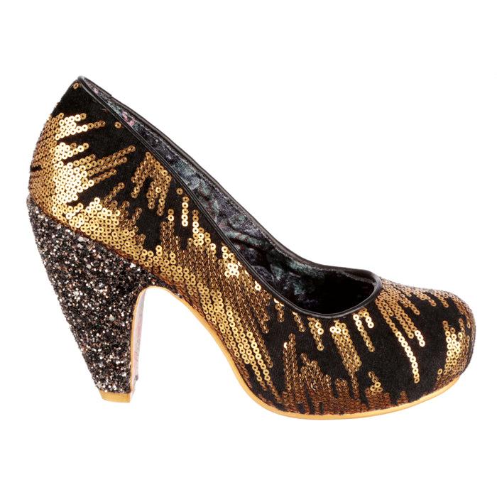 Irregular Choice Irregular Choice Gold Sequin 70s Round Toe Platform High Heel Shoes | In For The Thrill
