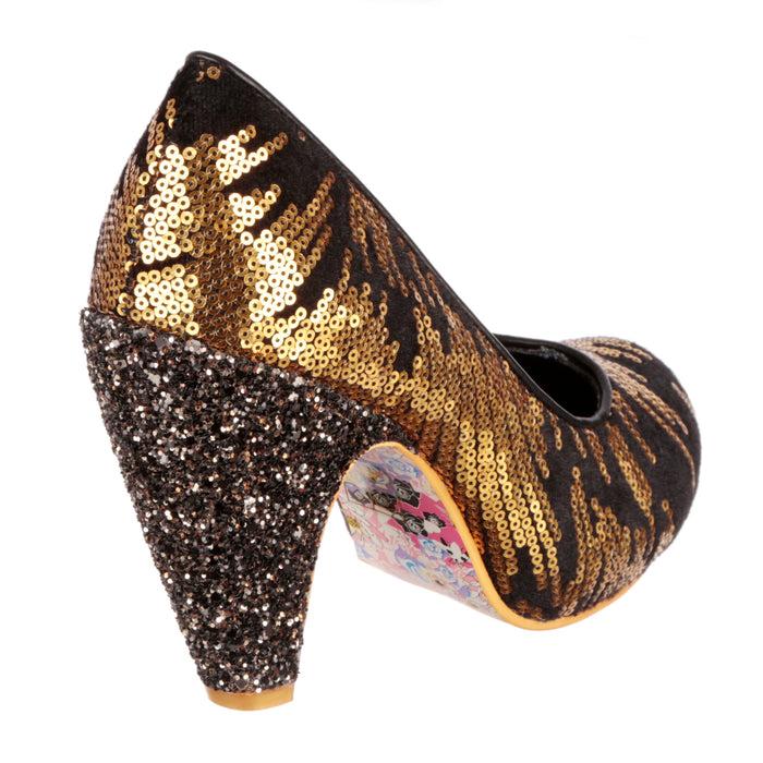 Irregular Choice Irregular Choice Gold Sequin 70s Round Toe Platform High Heel Shoes | In For The Thrill