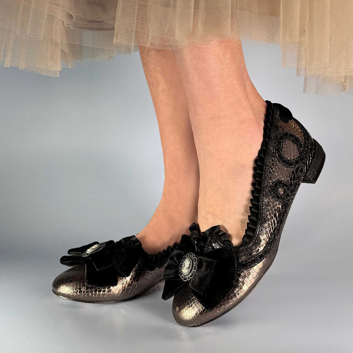 Irregular Choice Irregular Choice Metallic Black Plush Bow With Victorian Style Cameo Decoration | Cameo Court