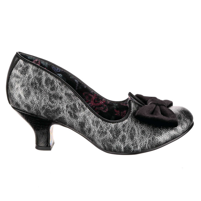 Irregular Choice Irregular Choice Metallic Silver Black Mid Heel Slip On Shoes | Dazzle Razzle