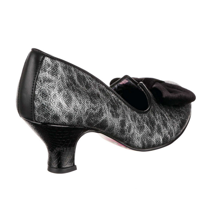 Irregular Choice Irregular Choice Metallic Silver Black Mid Heel Slip On Shoes | Dazzle Razzle