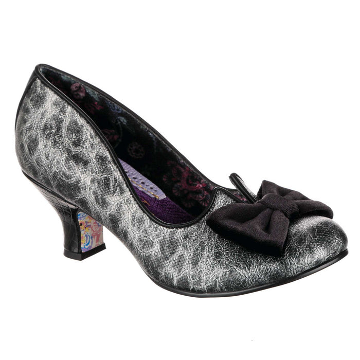 irregular choice Irregular Choice Metallic Silver Black Mid Heel Slip On Shoes | Dazzle Razzle