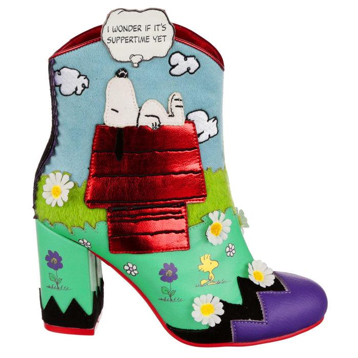 Irregular Choice Irregular Choice Peanuts Snoopy Cartoon Comic Doghouse Daydreaming Zip Up Heeled Boots | Dream The Day Away