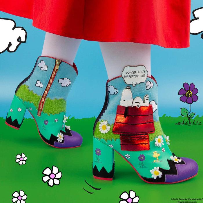 Irregular Choice Irregular Choice Peanuts Snoopy Cartoon Comic Doghouse Daydreaming Zip Up Heeled Boots | Dream The Day Away