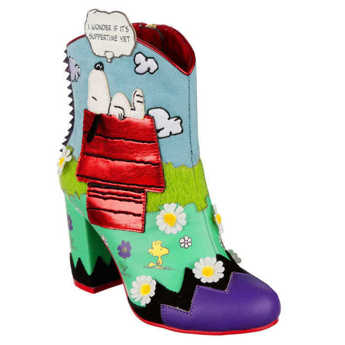 Irregular Choice Irregular Choice Peanuts Snoopy Cartoon Comic Doghouse Daydreaming Zip Up Heeled Boots | Dream The Day Away