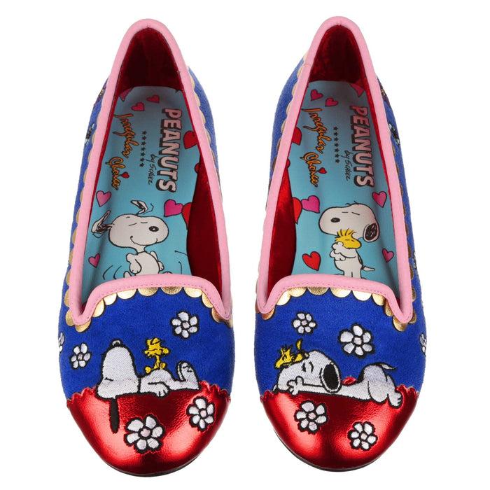Irregular Choice Irregular Choice Peanuts Snoopy Woodstock Embroidered Blue Slip On Ballet Flat Shoes | My Friend Snoopy