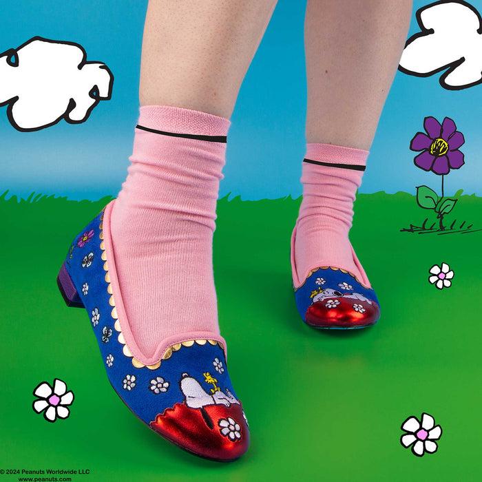 Irregular Choice Irregular Choice Peanuts Snoopy Woodstock Embroidered Blue Slip On Ballet Flat Shoes | My Friend Snoopy