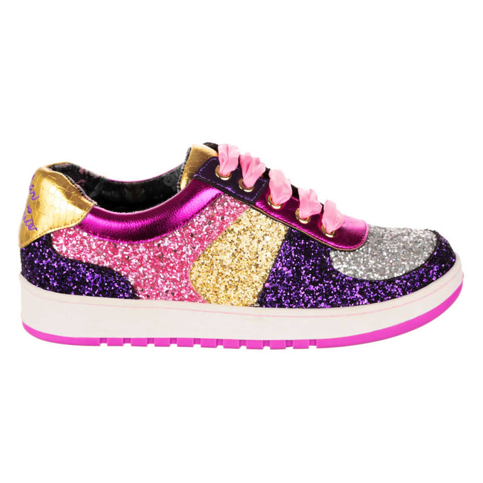 Irregular Choice Irregular Choice Pink Purple Glitter Covered Lace Up Trainer Sneakers | Starbright Streamer