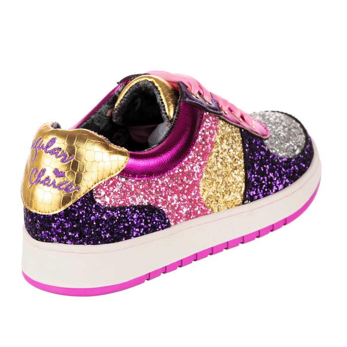 Irregular Choice Irregular Choice Pink Purple Glitter Covered Lace Up Trainer Sneakers | Starbright Streamer