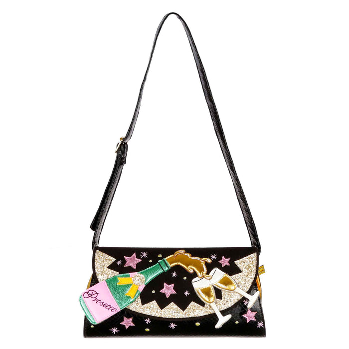 Irregular Choice Irregular Choice Prosecco Bottle Bag Party Black Glitter Cross Body Handbag | Let's Get Fizzical