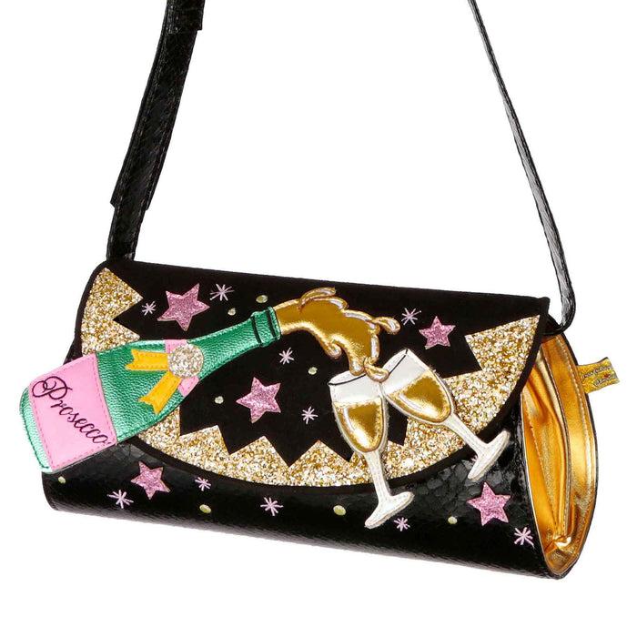 irregular choice Irregular Choice Prosecco Bottle Bag Party Black Glitter Cross Body Handbag | Let's Get Fizzical