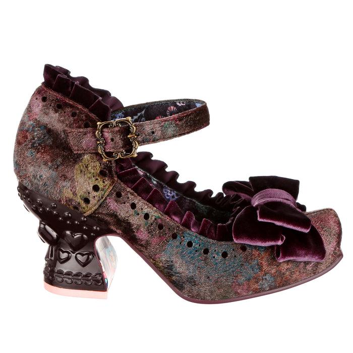 Irregular Choice Irregular Choice Purple Mauve Baroque Gothic Mid Heel Shoes With Buckle Fastened Ankle Strap | Ruff Em Up