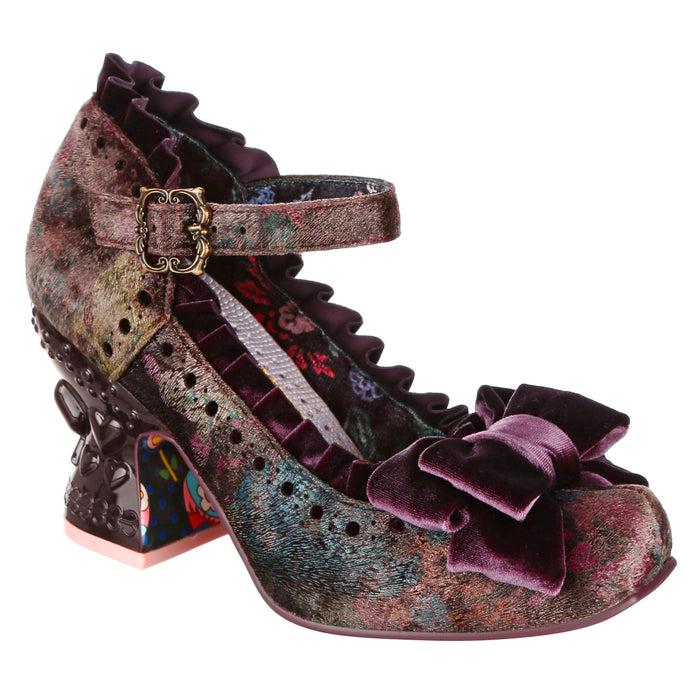 irregular choice Irregular Choice Purple Mauve Baroque Gothic Mid Heel Shoes With Buckle Fastened Ankle Strap | Ruff Em Up