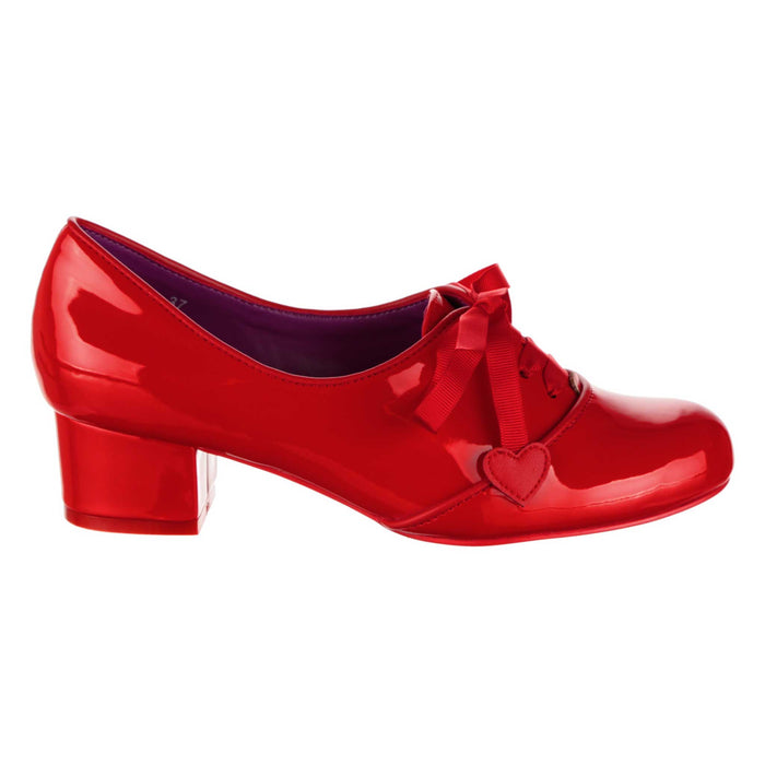 Irregular Choice Irregular Choice Red Patent Shiny Low Block Heel Lace Up Cherry Smart Shoes | Dear Dolly