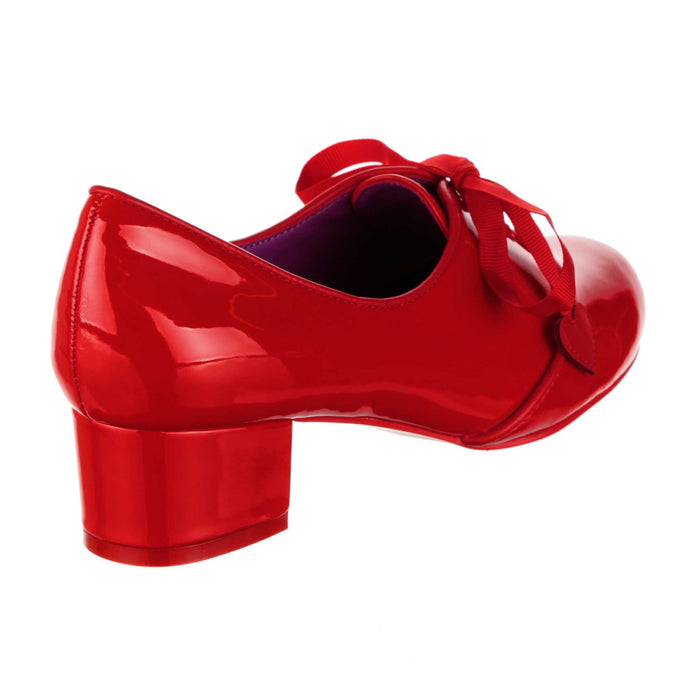 Irregular Choice Irregular Choice Red Patent Shiny Low Block Heel Lace Up Cherry Smart Shoes | Dear Dolly