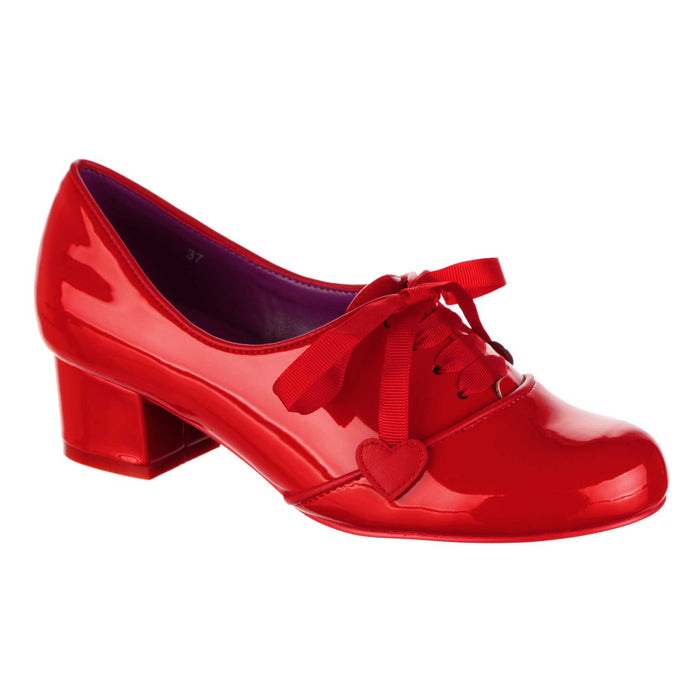 irregular choice Irregular Choice Red Patent Shiny Low Block Heel Lace Up Cherry Smart Shoes | Dear Dolly