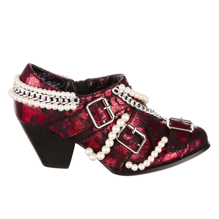 Irregular Choice Irregular Choice Ruby Red New Romantics Pirate Shoe Boots Adorned With Pearls And Chains | Pirate's Booty