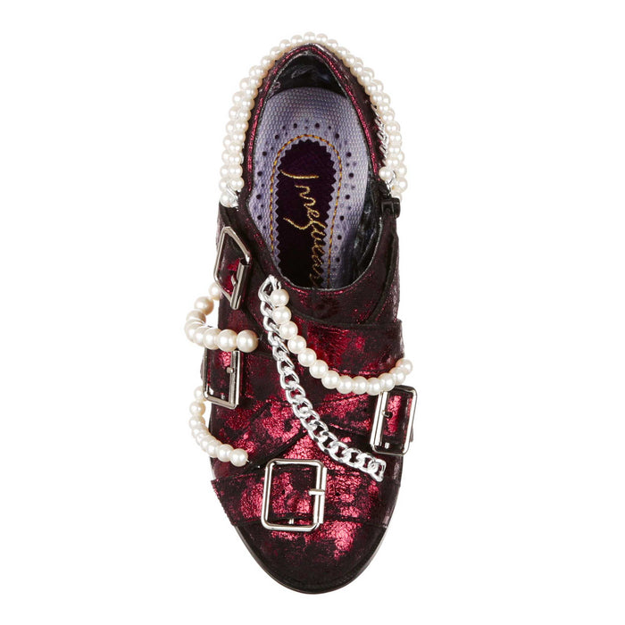 Irregular Choice Irregular Choice Ruby Red New Romantics Pirate Shoe Boots Adorned With Pearls And Chains | Pirate's Booty