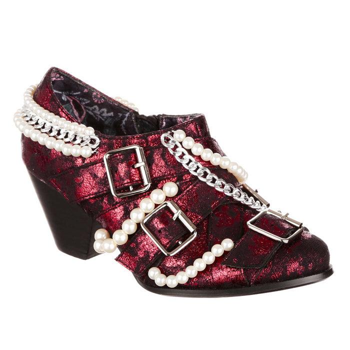 irregular choice Irregular Choice Ruby Red New Romantics Pirate Shoe Boots Adorned With Pearls And Chains | Pirate's Booty