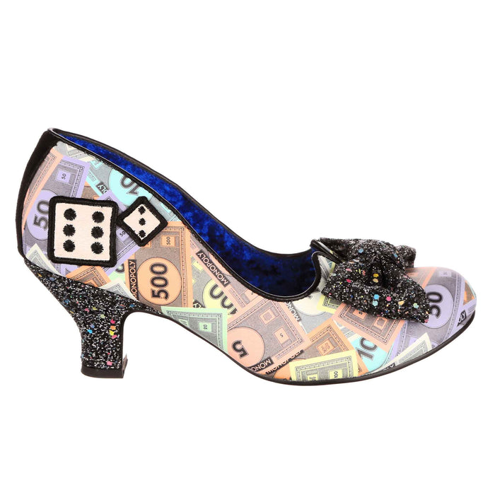 Irregular Choice Irregular Choice X Monopoly | Money Print Gaming Dice Mid Heel Shoes | Dice Dice Baby