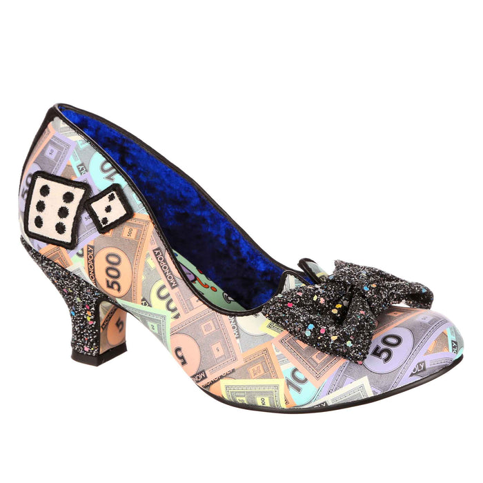 Irregular Choice Irregular Choice X Monopoly | Money Print Gaming Dice Mid Heel Shoes | Dice Dice Baby