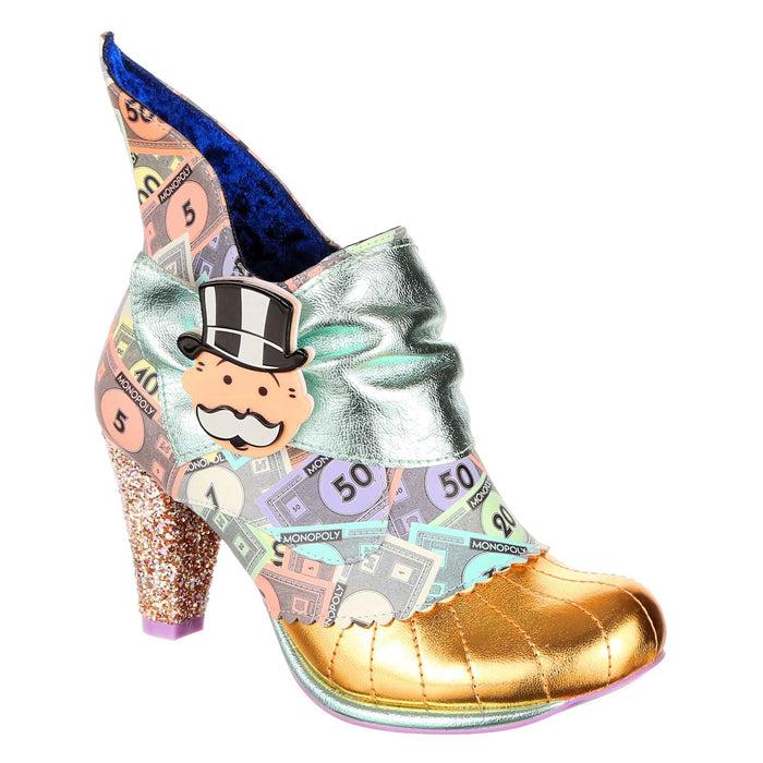 Irregular Choice Irregular Choice X Monopoly | Money Print Gold Mr. Pennybags Heeled Ankle Boots | Cha Ching