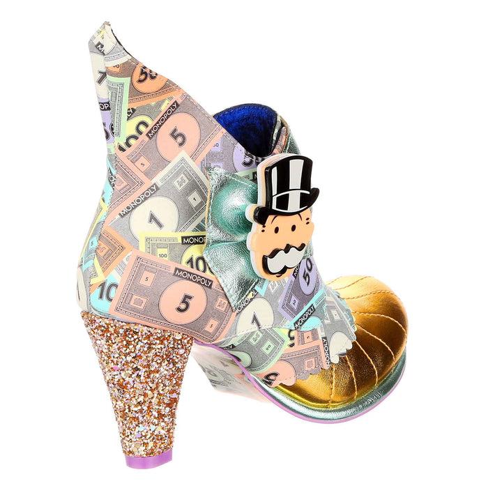Irregular Choice Irregular Choice X Monopoly | Money Print Gold Mr. Pennybags Heeled Ankle Boots | Cha Ching