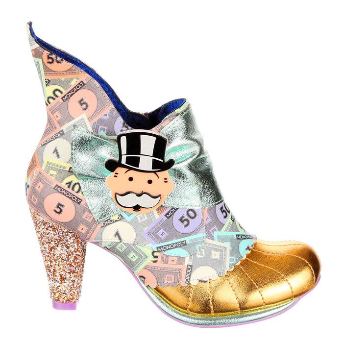 irregular choice Irregular Choice X Monopoly | Money Print Gold Mr. Pennybags Heeled Ankle Boots | Cha Ching