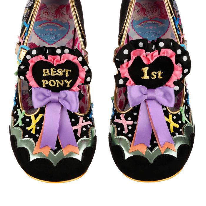 Irregular Choice Irregular Choice X My Little Pony Black Block Mid Heels Rosette T-Bar Buckle Fastening Womens Shoes Best In Show