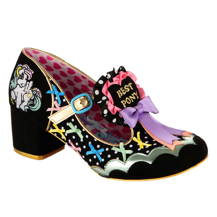 Irregular Choice Irregular Choice X My Little Pony Black Block Mid Heels Rosette T-Bar Buckle Fastening Womens Shoes Best In Show