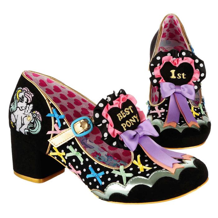 irregular choice Irregular Choice X My Little Pony Black Block Mid Heels Rosette T-Bar Buckle Fastening Womens Shoes Best In Show