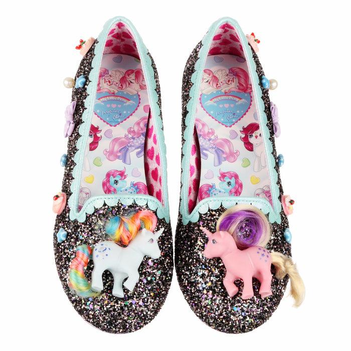 Irregular Choice Irregular Choice X My Little Pony Black Glitter Wide Fit Slip On Ballet Flats Dreamy Maximalist Kawaii Unisex Shoes Playful Ponies