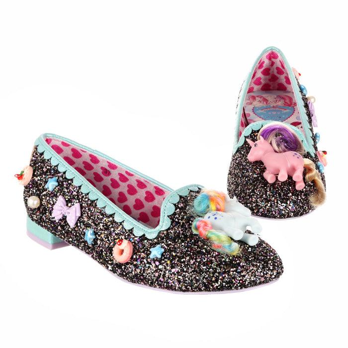 irregular choice Irregular Choice X My Little Pony Black Glitter Wide Fit Slip On Ballet Flats Dreamy Maximalist Kawaii Unisex Shoes Playful Ponies