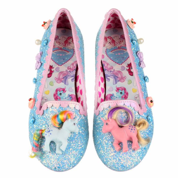 Irregular Choice Irregular Choice X My Little Pony Blue Glitter Slip On Wide Fit Ballet Flats Dreamy Pastel Unisex Shoes Playful Ponies