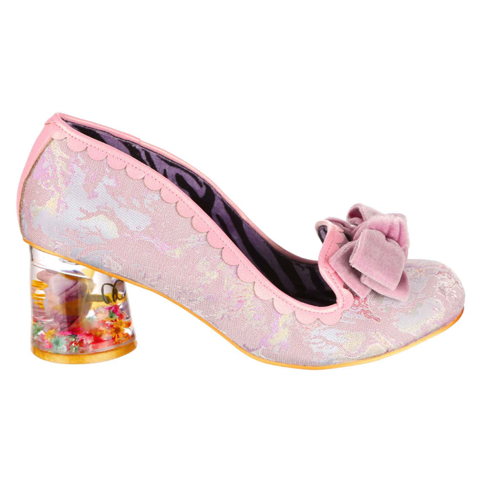 Irregular Choice Lilac Floral Block Heel Resin Art Heels | Frosted Flower