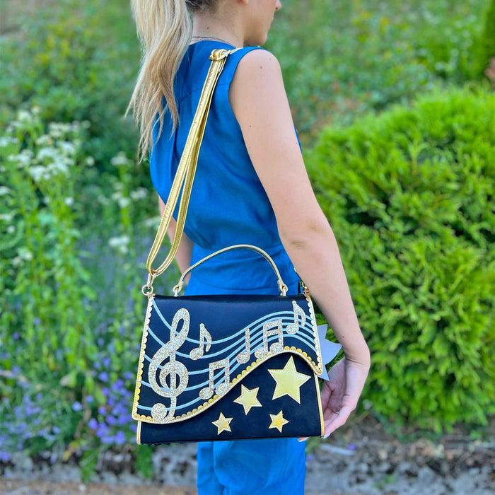 Irregular Choice Making Melodies Bag | Music Lover Treble Clef Classical Gold Handbag | Irregular Choice