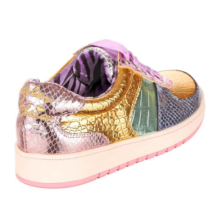 Irregular Choice Metallic Shiny Snakeskin Lace Up Flat Trainers | Starlight Streamer
