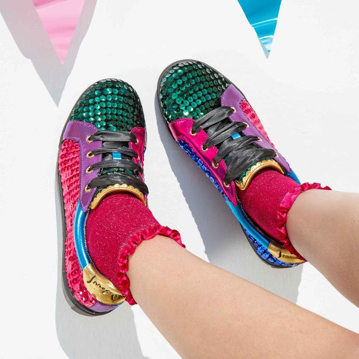 Irregular Choice Multicolour Ribbon Lace Up Tennis Shoe Trainers | Wasabi Wanderer