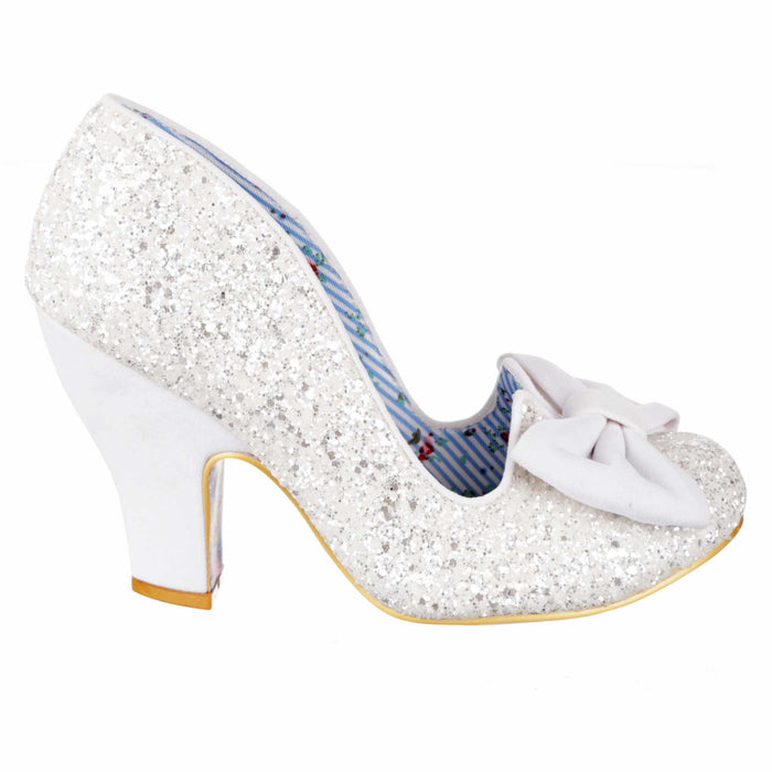 Irregular Choice Nick Of Time Bridal | White Glitter High Heel Vintage Fifties Elegant Wedding Shoes