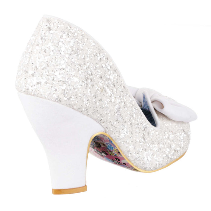 Irregular Choice Nick Of Time Bridal | White Glitter High Heel Vintage Fifties Elegant Wedding Shoes