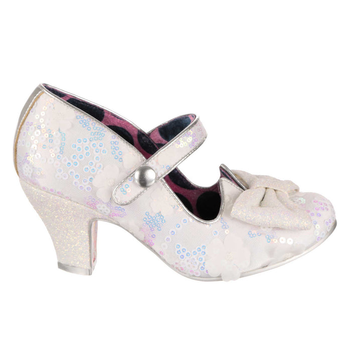 Irregular Choice Piccolo Bridal | White Iridescent Sequin Low Heel Mary Jane Wedding Shoes