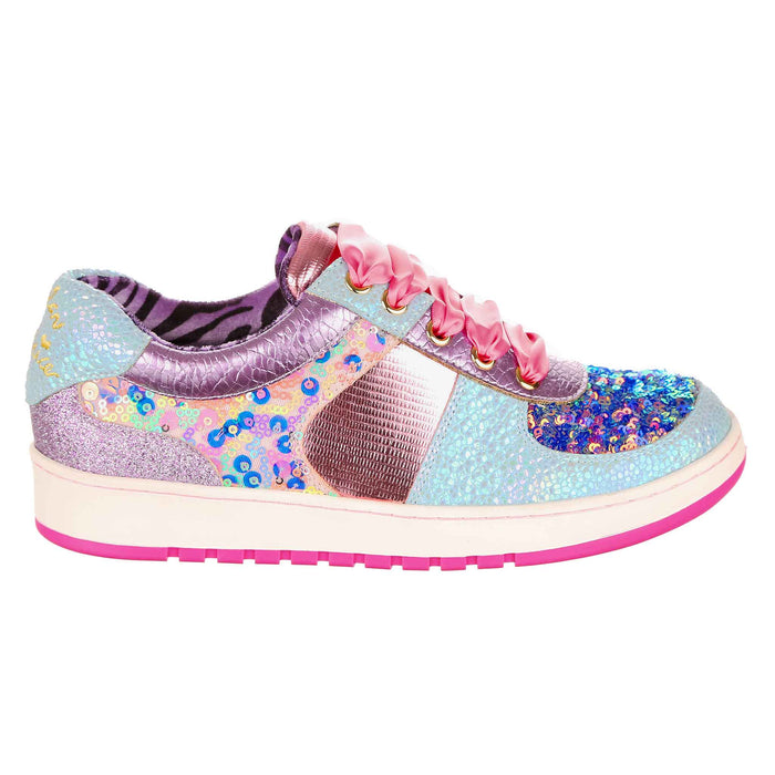 Irregular Choice Pink And Blue Sequined Kitch Lace Up Trainers | Starbright Streamer
