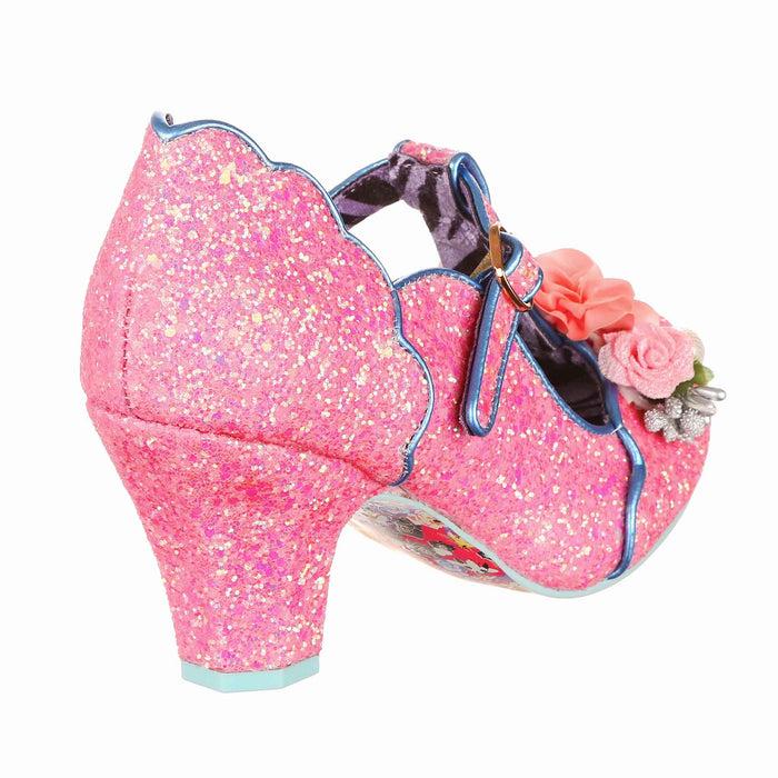 Irregular Choice Pink Glitter Blossom Corsage T Bar Mary Jane Low Heels | Carriage Ride