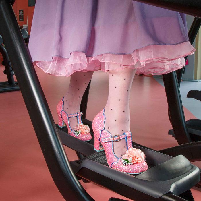 Irregular Choice Pink Glitter Blossom Corsage T Bar Mary Jane Low Heels | Carriage Ride